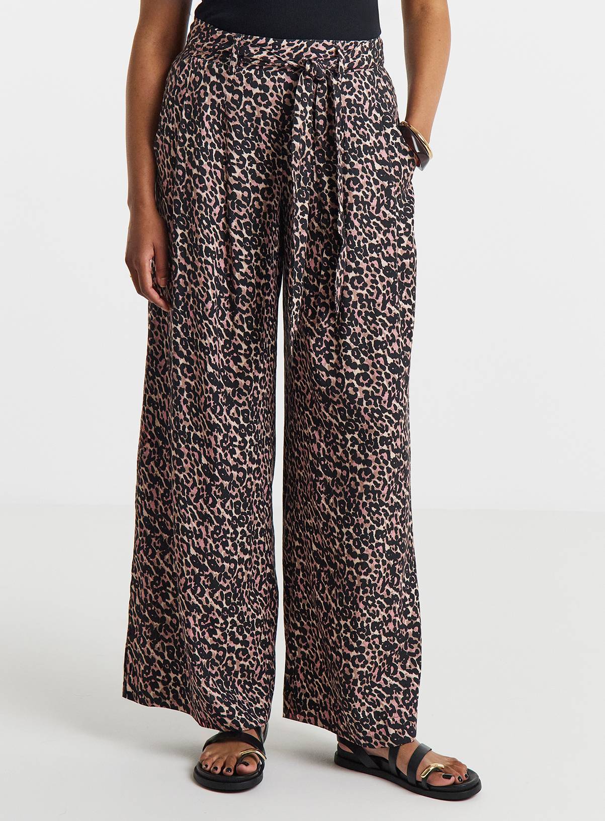 SIMPLY BE Leopard Print Palazzo Trouser With Linen 18 - Image 3